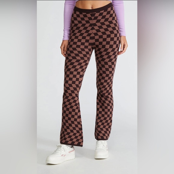 La Hearts Pants - LA Hearts Brown Printed Sweater Flare Pants
